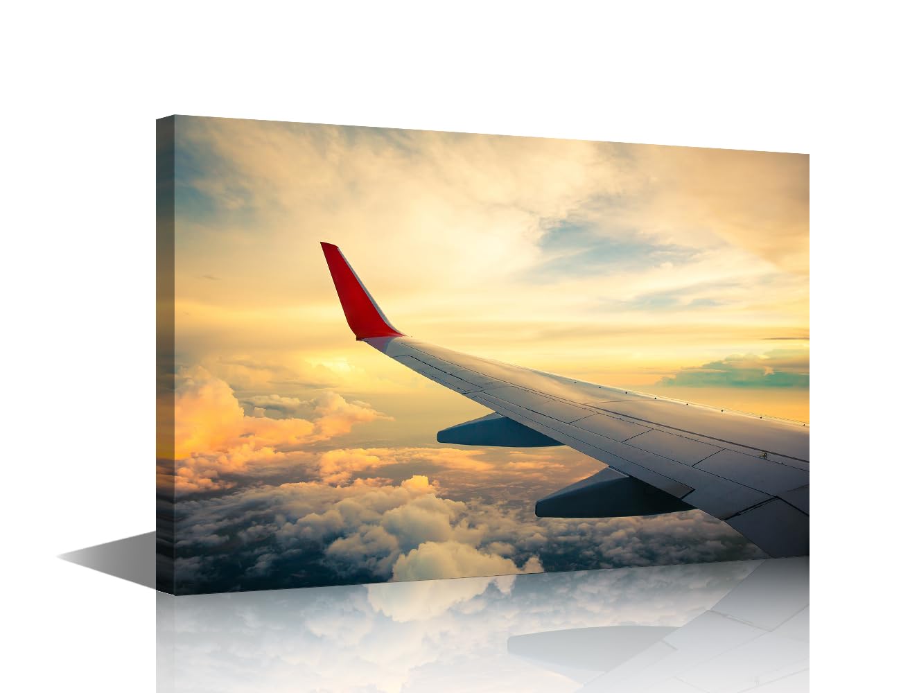 TISHIRON Wall Decor Airplane Wings Canvas Wall Art Aircraft and Sunset Clouds Modern Artwork for Office Picture Print on Canvas Wall Decorations Framed Ready to Hang for Living Bedroom Home 24x16in