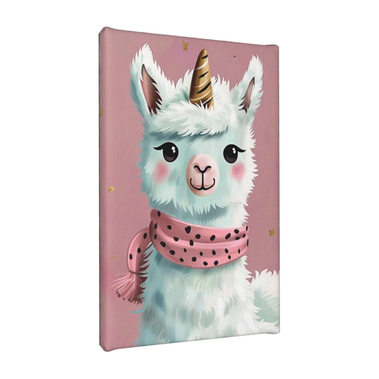 Ykljg Cute Llamas Printed Wall Art Canvas Painting 20X30 Cm Wooden Framed Picture Painting Artwork Prints For Bedroom Kitchen Home Office Decor