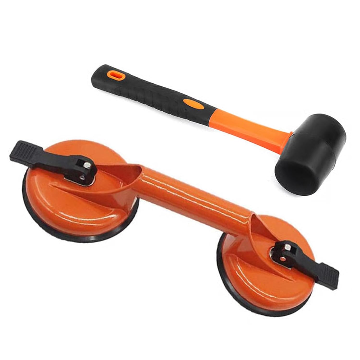 Sakerplus Laminate Floor Gap Repair Tool, Floating Flooring Fixer Kit with Heavy Duty Aluminum Suction Cup and Rubber Mallet for Smooth Surface Wood Floor, DIY Floor Gap Fixer Tool (Orange)