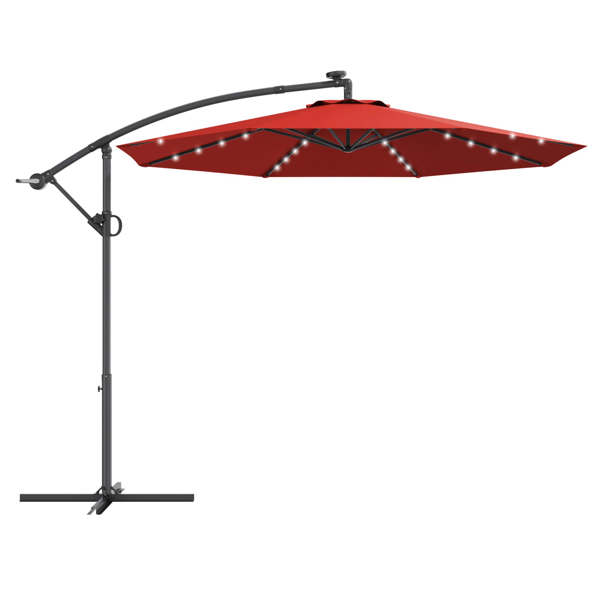 Tangkula 10 FT Solar Patio Umbrella, Offset Cantilever Outdoor Umbrella with 360 Degree Rotation, Aluminum Pole, Easy Tilt Adjustment, Crank Handle &