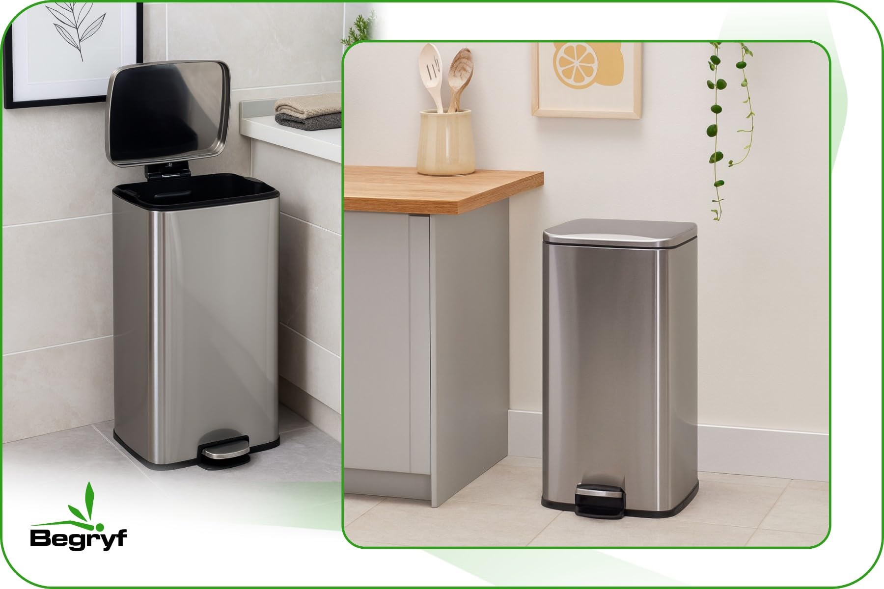 Mülleimer 35L, Edelstahl Treteimer mit Inneneimer, Abfalleimer Küche mit Pedal, Abfallbehälter Edelstahl modern, Müllbehälter mit Deckel, Hygienischer Pedaleimer für Küche und Büro
