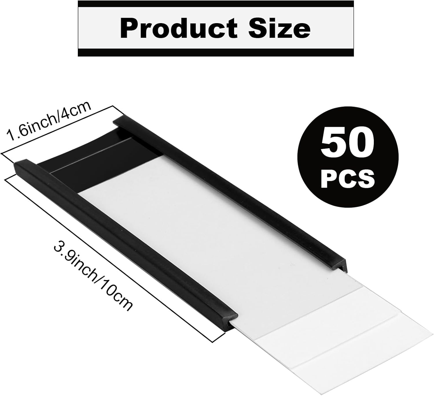 CYEAH 50 Pcs Magentic Label Holders, 4x1.5 inch C Channel Magentic Label Holders with Paper Inserts and Clear Plastic Protectors, Magnetic Data Card Holders File Cabinet Labels for Metal Rack Shelves
