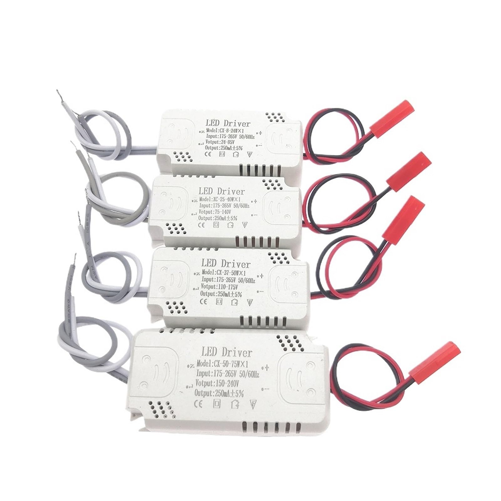 Sterownik zasilania LED 250 mA, 5-10 sztuk, 8-24 x 1 W 25-40 x 1 W 37-50 x 1 W 50-75 x 1 W 220 V, oświetlenie do elastycznej taśmy i żyrandoli (25-40 x 1 W, 10 sztuk)