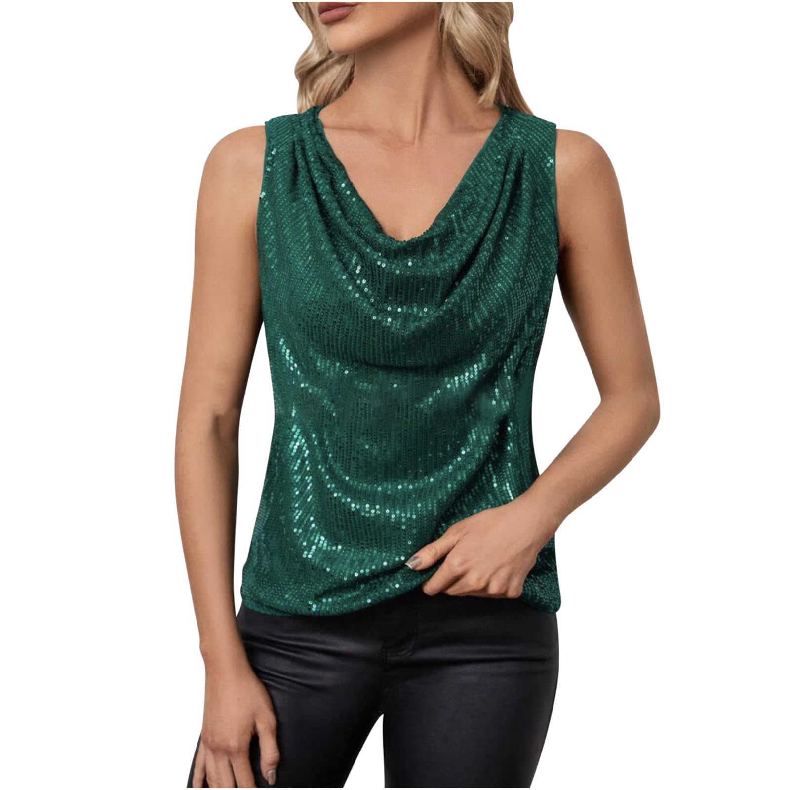 NUSGEAR Camisetas sin Manga Mujer Verano Lentejuelas Moda Color sólido Fiesta Club Casual Camisola Camisetas de Tirantes Cuello en V Elegante Vestidos de Noche Viste Tops Camisa Suelto tee 2024
