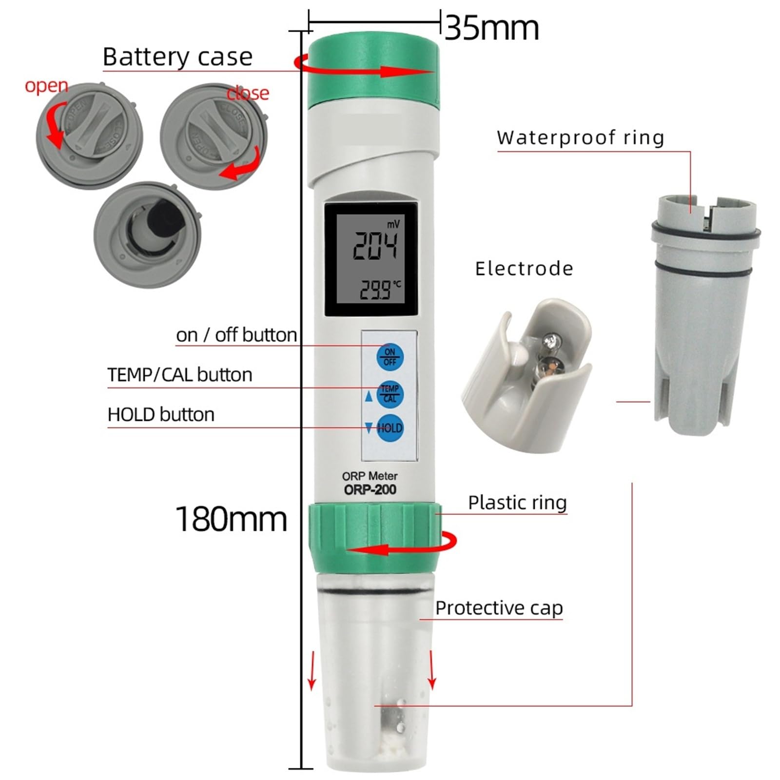 Medidor digital de ORP, pH y TDS, medidor temperatura, resistente al agua con calibración automática, portátil, COM-80/100/200/300/360, Monitor técnico