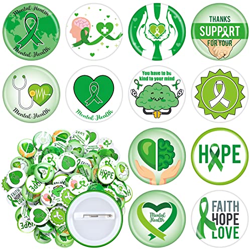 120 Pieces Mental Health Awareness Pins Mental Health Month Gifts Mini Buttons Pin for Children Teens Adults Stocking Stuffers Party Favors, 12 Styles