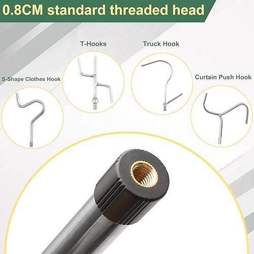 Miniatura 4 de Poste de gancho para ropa, 51 pulgadas, alcance de poste de armario con gancho, mango de esponja de acero inoxidable, longitud del mango de la ropa,