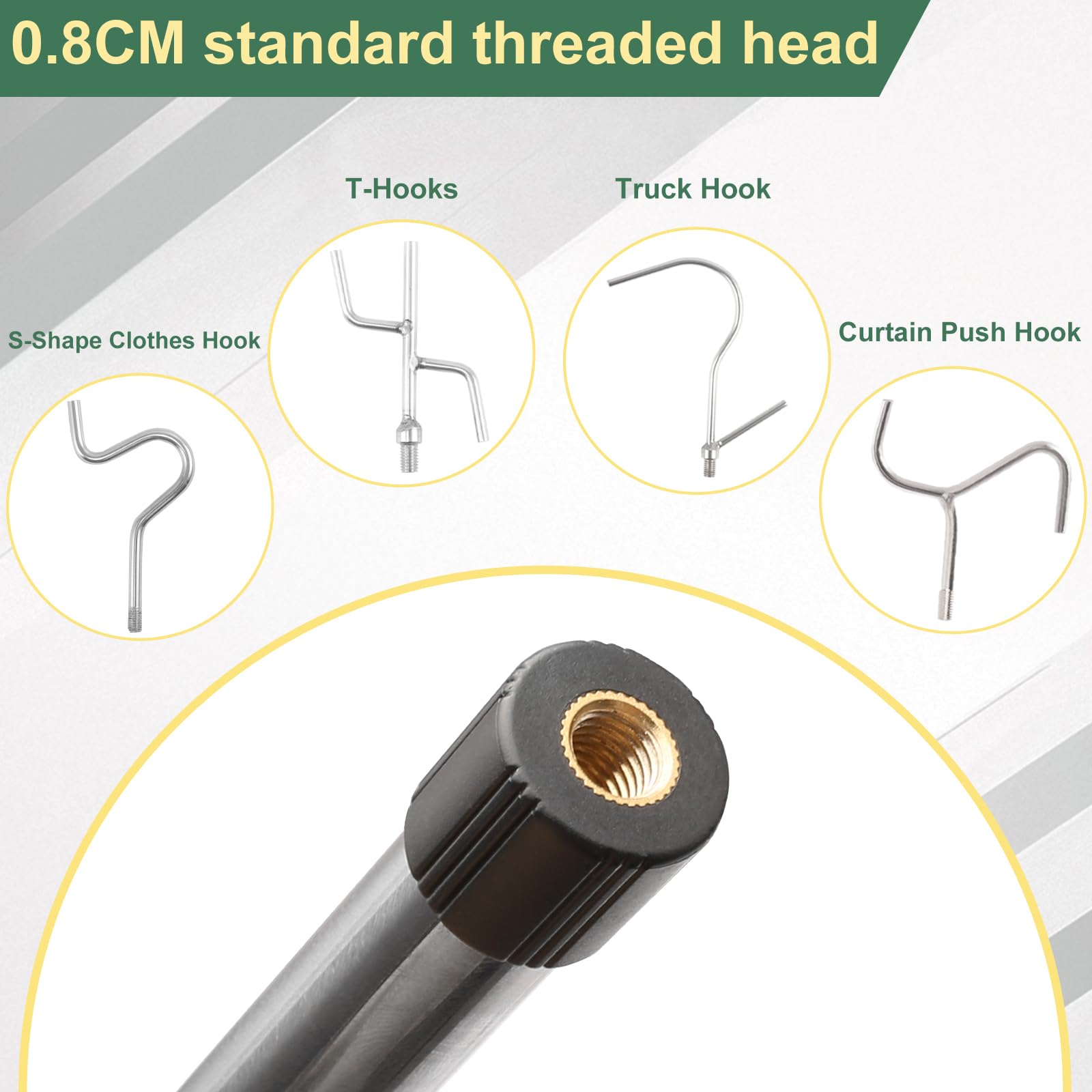 Asta telescopica da 130 cm con gancio in acciaio inox, lunga portata per armadio, con gancio e maniglia antiscivolo per soffitto, scaffale, asta appendiabiti per armadio, con gancio