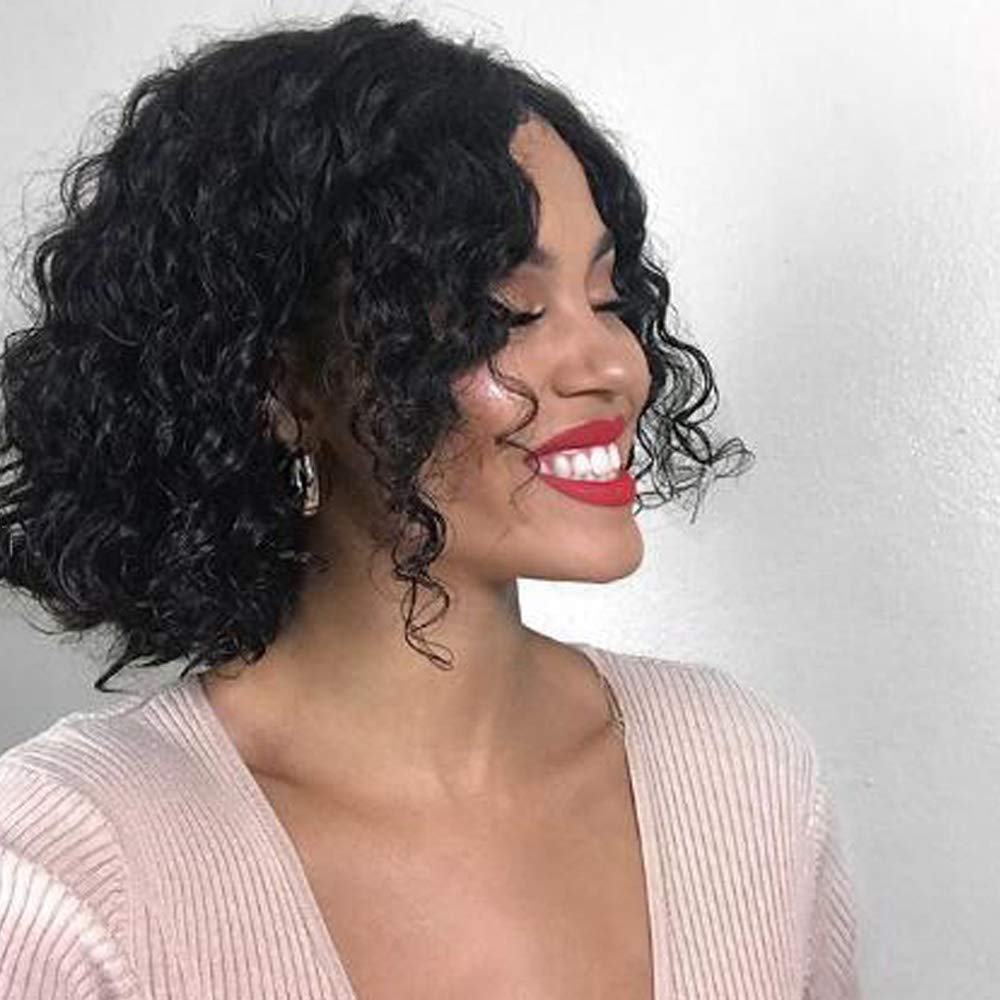 Amazon.com : Short Bob Curly Human Hair Wigs for Women  display picture 1