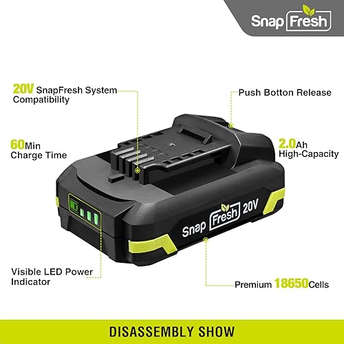 Miniatura 3 de SnapFresh Batería de litio de 20 V para herramientas inalámbricas, batería de larga vida útil solo con todas las herramientas inalámbricas de 20 V,