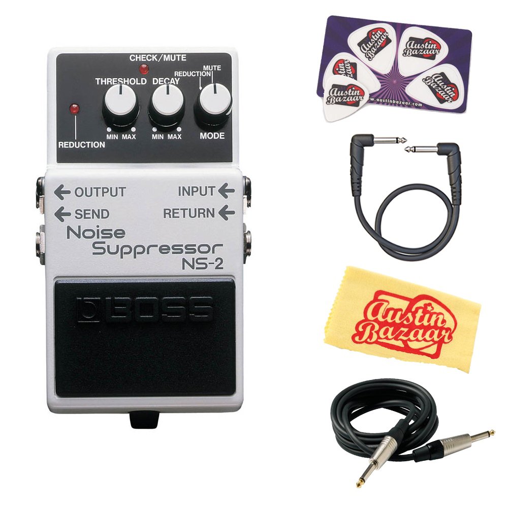 Boss NS-2 Noise Suppressor Bundle with Instrument Cable, Patch Cable, Picks, and Austin Bazaar Polis