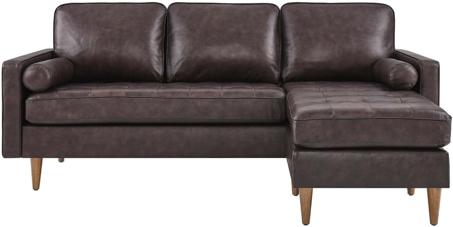 Modway Valour 78" Modern Style Leather Apartment Sectional Sofa in Brown