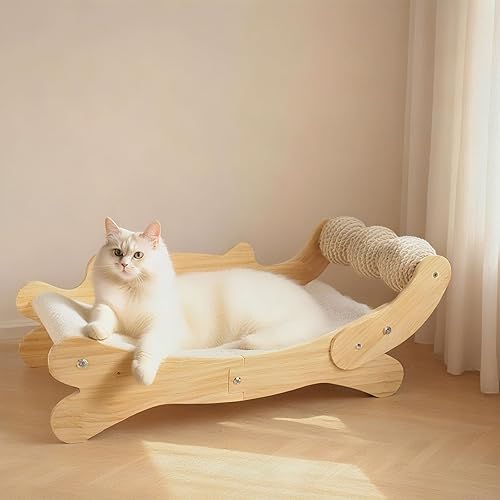 ERGTFVN Cat Scratcher Bed for Indoor Cats 3-in-1 Scratching Post & Hammock Lounge with Solid Wooden Perch, No-Tip Stable Base for Large Cats ，Durable cat Scratch pad & Cat Furniture (Easy Assembly)