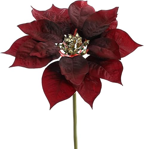 Miniatura 1 de 10 piezas de flores de Pascua artificiales de Navidad, flores rojas de Navidad de 12 pulgadas con tallo para Navidad, manualidades, hogar, jarrón,