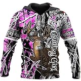 Cerf Chasse Country Girl 3D Partout imprimé à Capuche Sweat Unisexe Veste Pull Blue 3XL