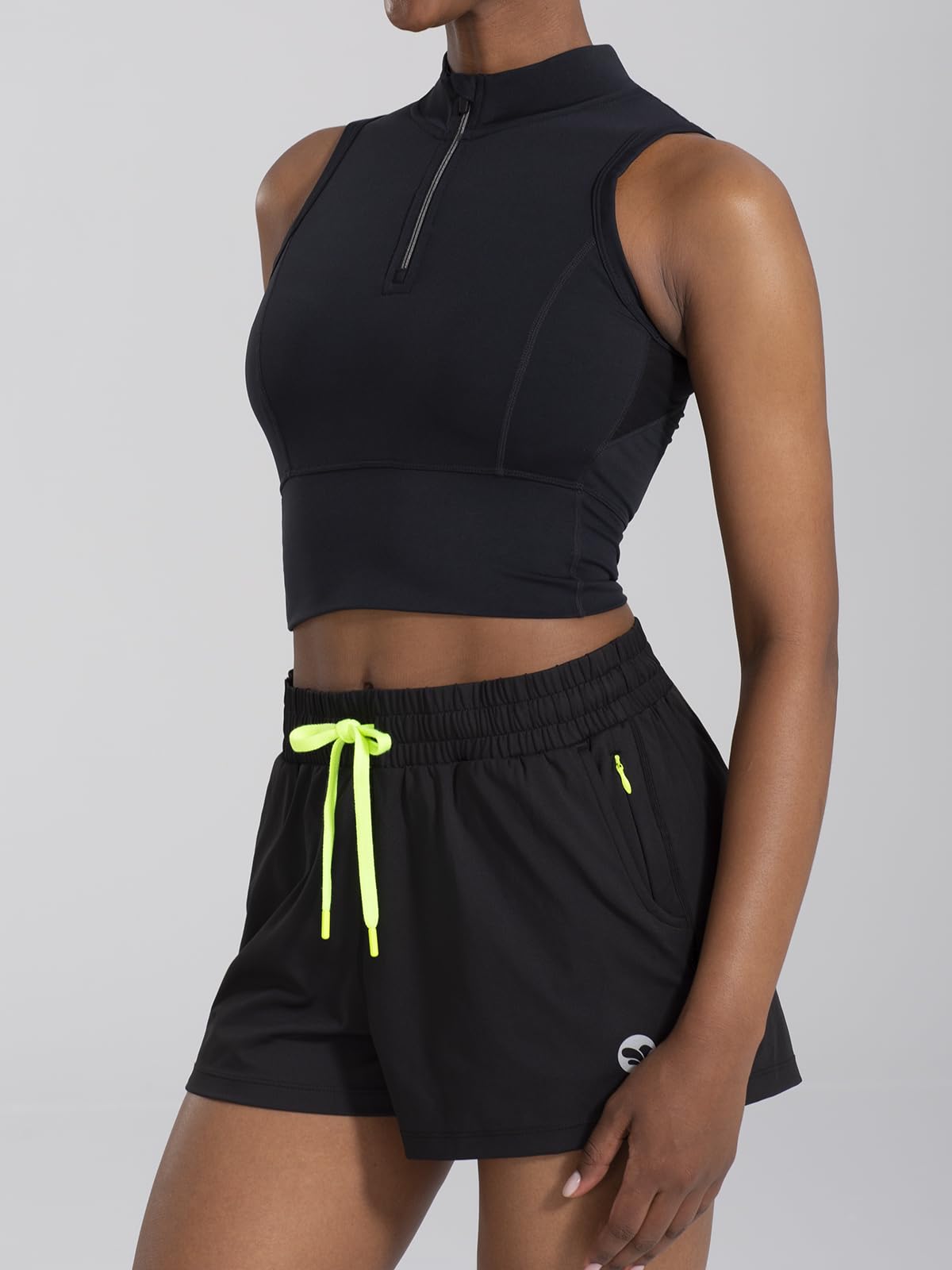 AARYA Pantaloncini da allenamento da donna a vita alta, pantaloncini da corsa atletici con tasca con cerniera e coulisse