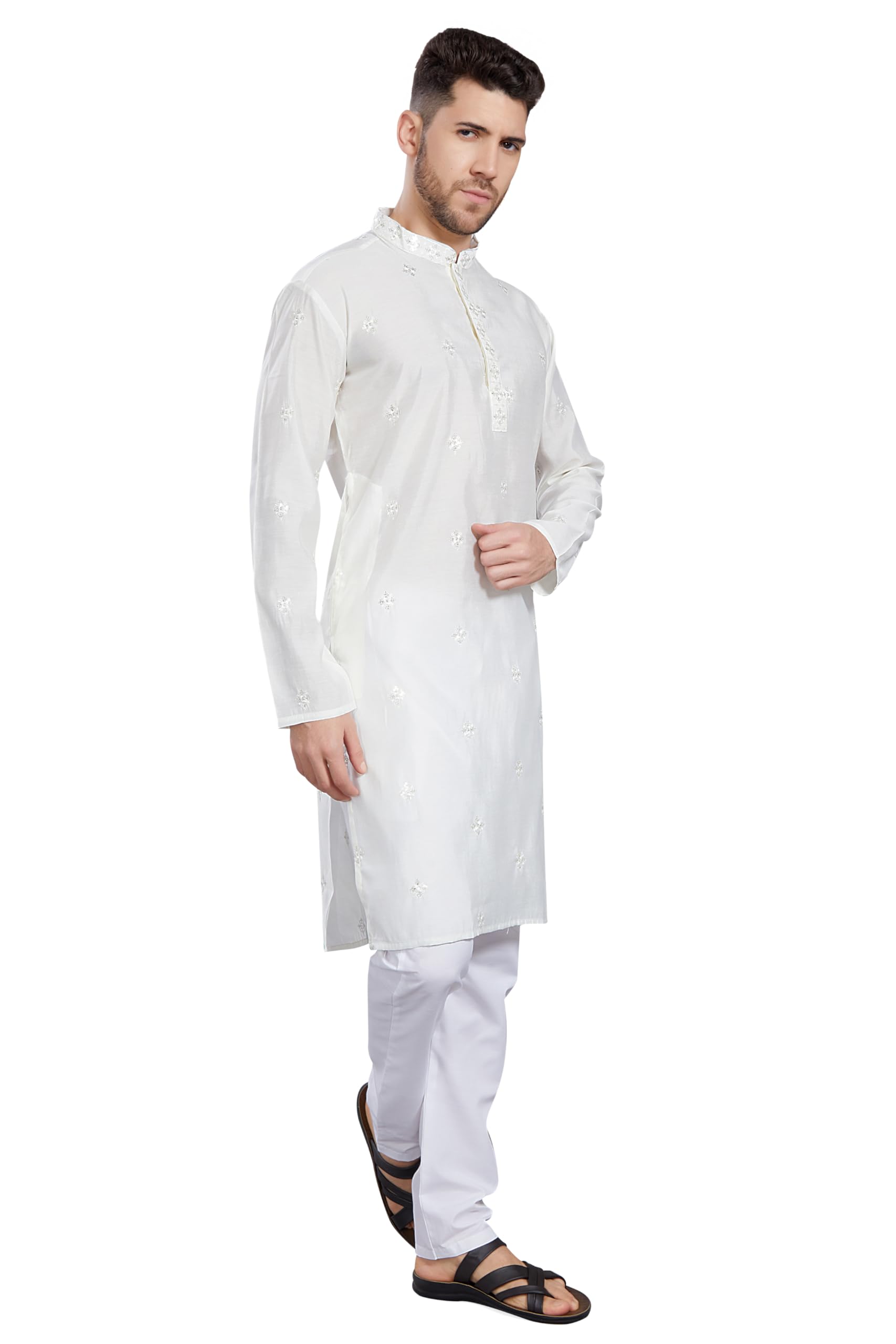 Divisive Men's Embroidered Silk Blend Only Slim Fit Kurta (Dkrt823_S_Cream)