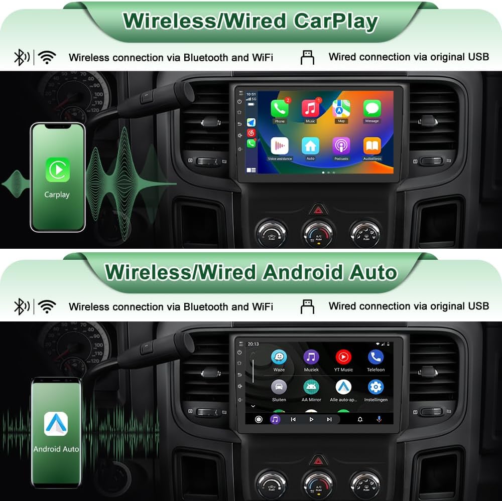 Car Radio Upgrade for Dodge Ram 1500 2500 3500 2013 2014 2015 2016 2017 2018,Android 13 2GB+32GB Head Unit for Ram,9“ Touch Screen CarPlay/Android Auto GPS WiFi,SWC,FM, AM(Only fit Manual AC)