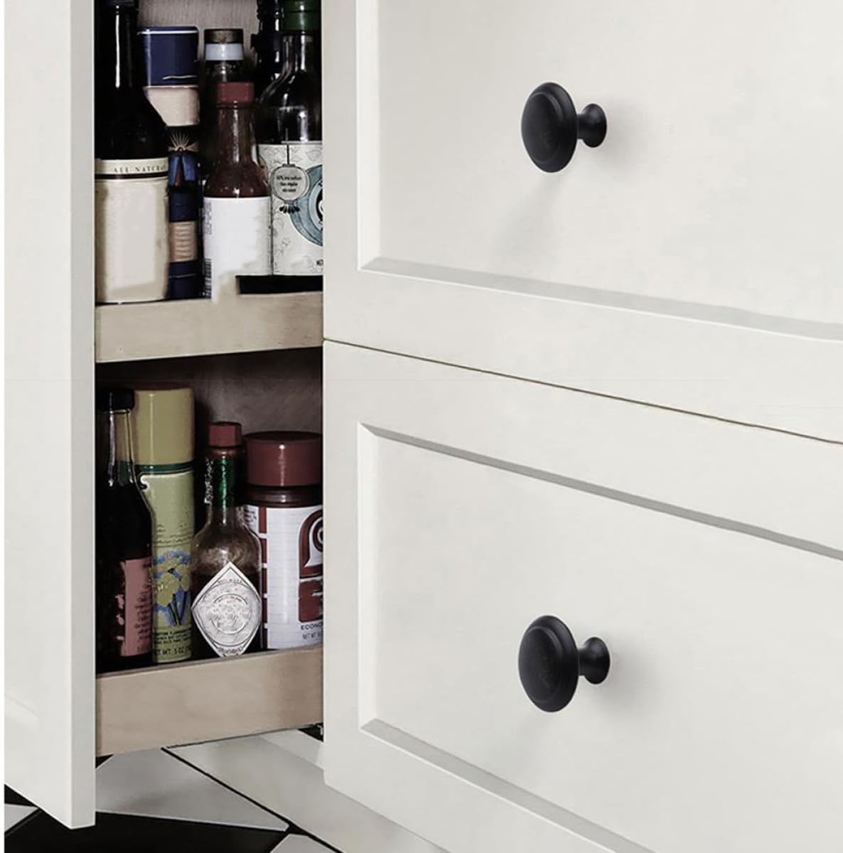 30pcs Round Stainless Steel Drawer Knobs Black Cabinet Pulls Kitchen Cupboard Hardware for Furniture