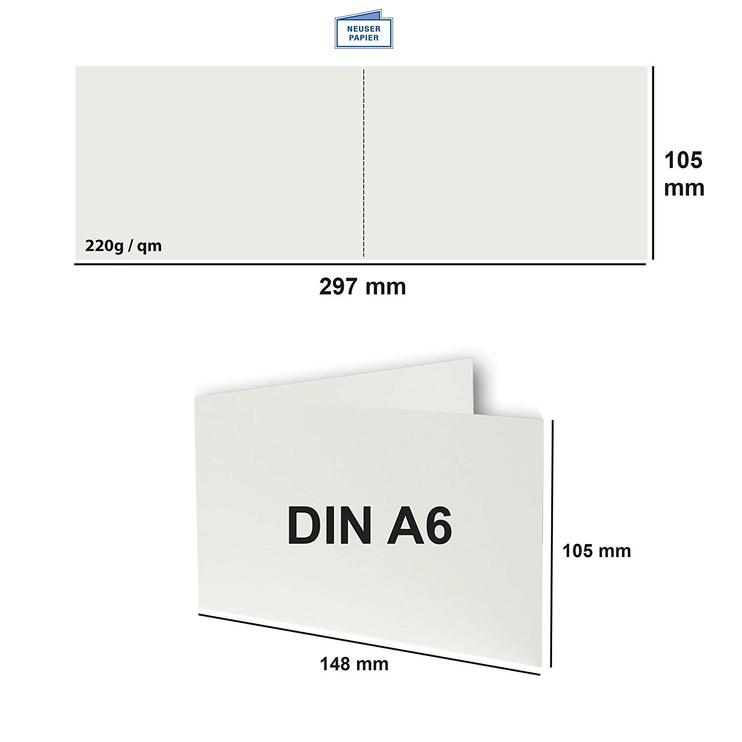 DIN A6 folded cards, landscape, colourful, happy, invitations - Menu cards - Blank, 22-Natural white, 50 cards - Image 3