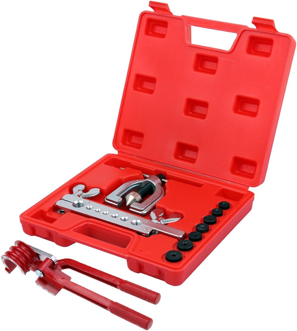 Ambience Auto Double Flaring Copper Aluminum Soft Steel Brake Line and Brass Tubing Tool Kit 9 PCS with Bending Plier