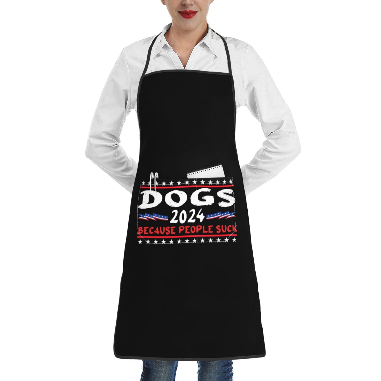 nopicsn Dogs 2024 Because People Suck Apron for cooking with Pockets Women Men Kitchen Chef Funny Aprons