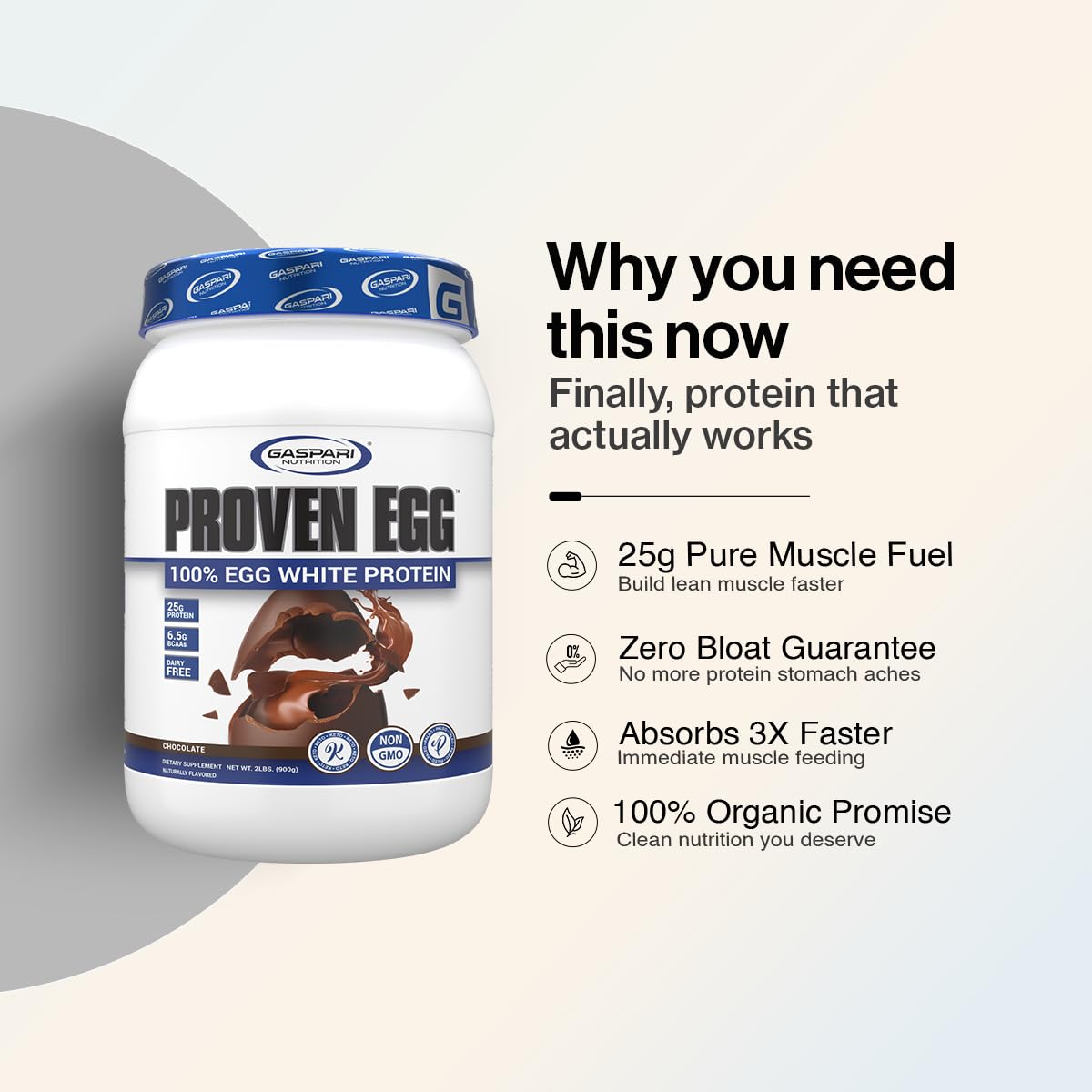 Gaspari Nutrition Proven Egg White Protein Powder, 25g Chocolate Protein Powder, 100% Egg White Protein, Keto Friendly, Dairy and Lactose Free, Soy Free (2 lbs, Chocolate) — Amazon image 3