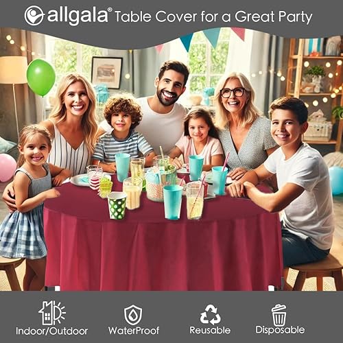 Miniatura 47 de allgala Mantel desechable de plástico de alta calidad, peso medio, 12 unidades, redondo, de 84 pulgadas, negro, resistente a las manchas, fácil