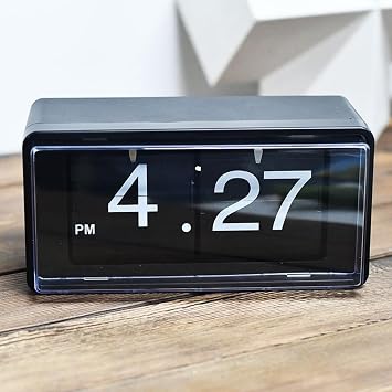 BHning Retro Style Flip Clock,Auto Page Turning Transparent Cover Digital Flip Desk Clock. Classic Mechanical Battery Operated Digital Display,Home and Office DecorationsNo Battery Included Black