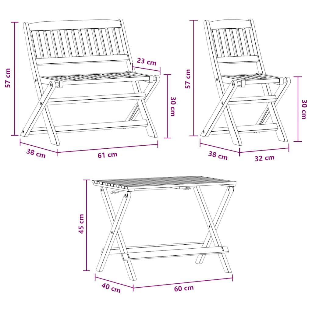 Muebles infantiles plegables de madera maciza de eucalipto, mesa infantil con banco y 2 sillas, tratamiento al aceite, resistente a la intemperie, hasta 110 kg por asiento