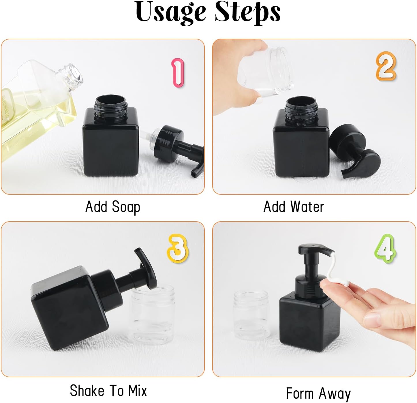 4PCS 250ml/8.3oz Black Plastic Foam Bottles,Empty Liquid Soap Dispenser,Refillable Mousse Bottles for Shampoo Shower Gel Hand Soap Foaming - Image 5