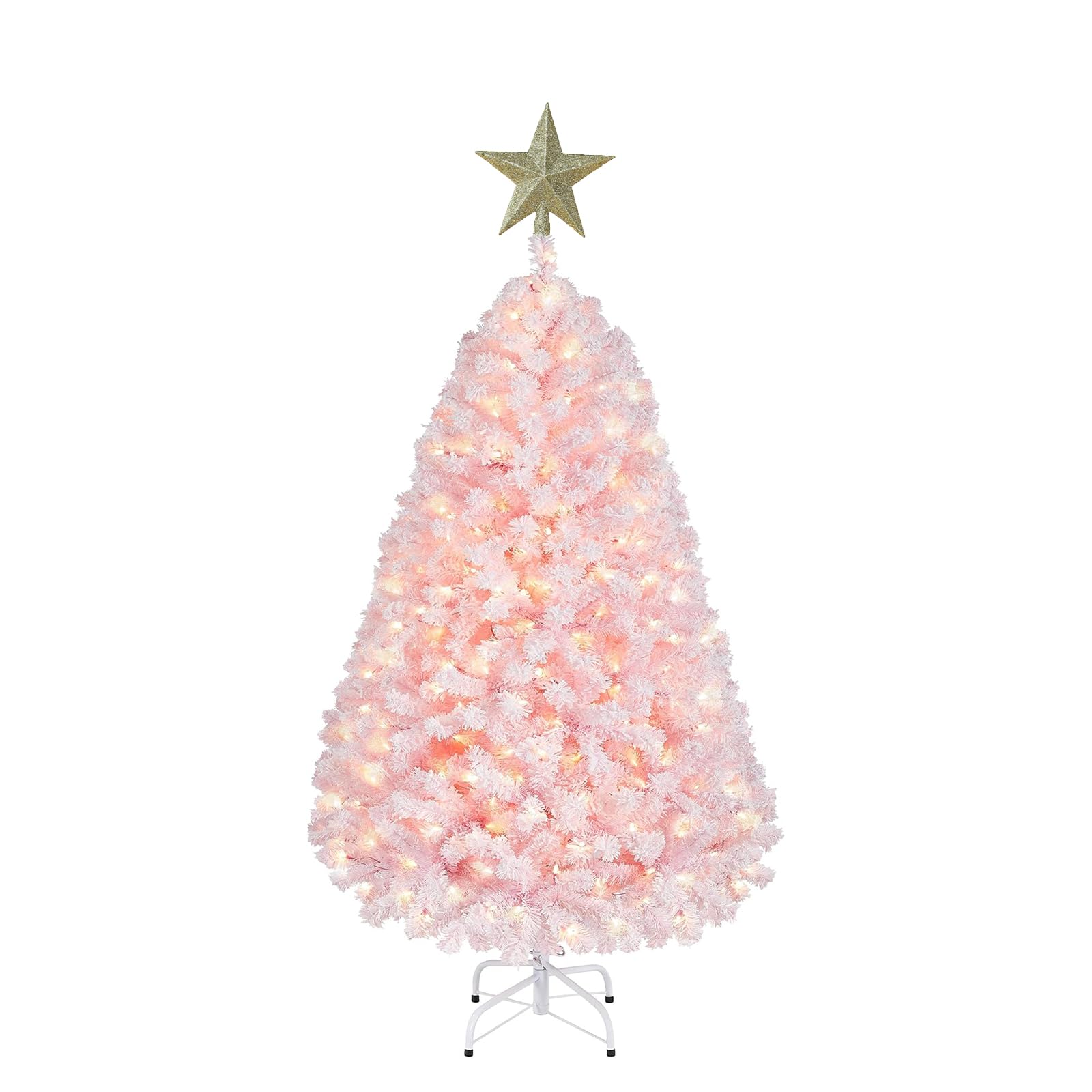 Photo 1 of ***It is used; it is unknown whether any parts are missing, and it is unknown whether it functions 100%.***KATLAZIC 4.5FT Faux Cashmere Christmas Tree, Snow Velvet Pine Needle Christmas Tree with 100 Warm White Lights with Ornaments, Collapsible Metal Bas