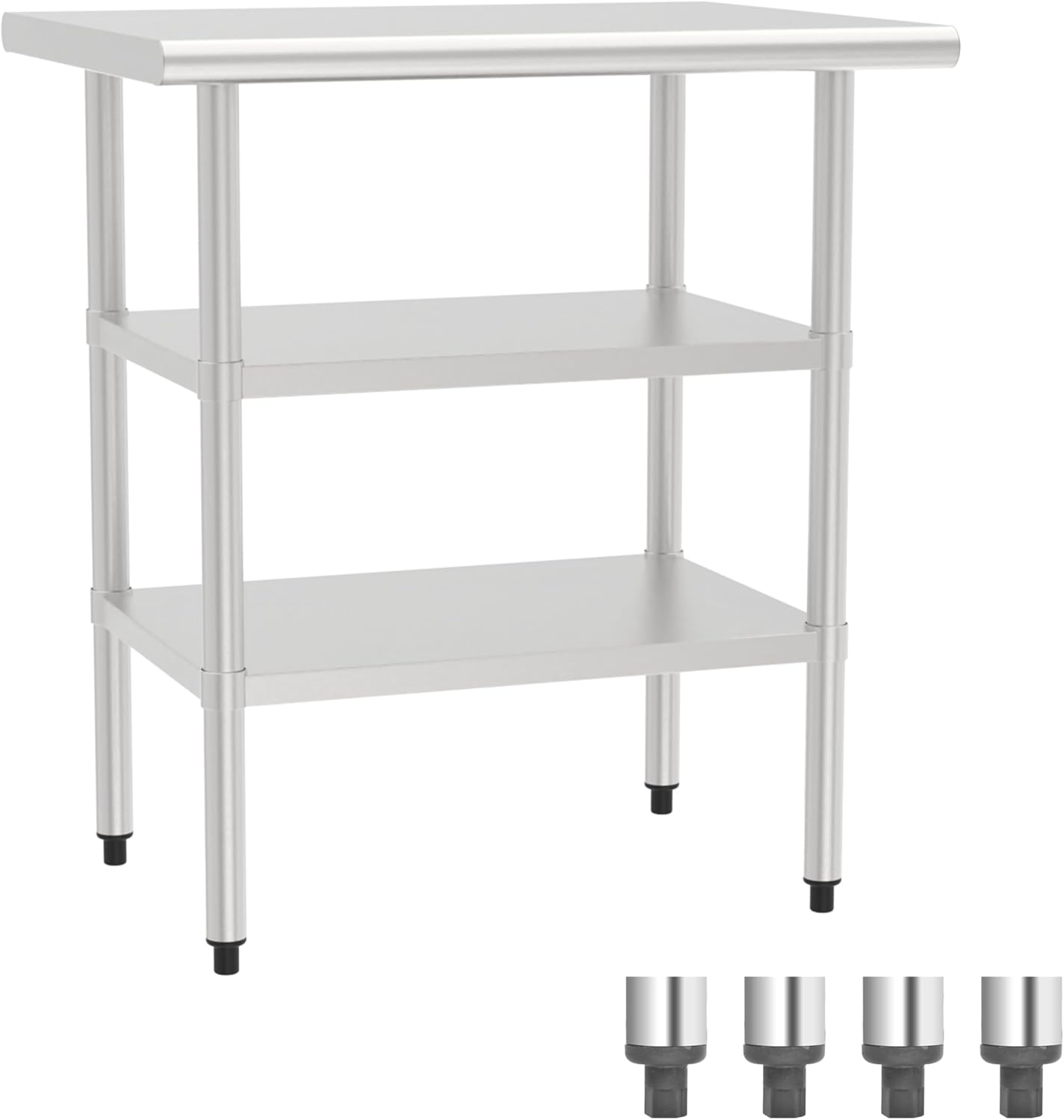 Stainless Steel Double Undershelf Work Table,Flat Top Commercial Prep Table for Kitchen,Restaurant,Garage,Workshop,Durable,Scratch & Rust Resistant,Easy to Clean (2 Undershelves, 30'')