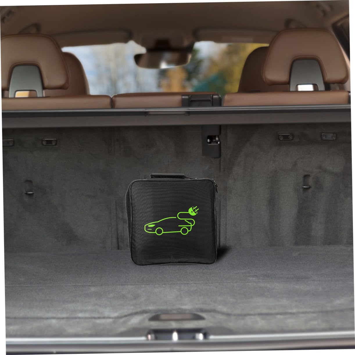 Tofficu Bolsa Organizadora Portátil para Cables de Carga Coche Eléctrico, Resistente E, Tamaño Compacto Cuadrado, 2 Unidades, Adecuado para Maletero y Viaje, Color Negro