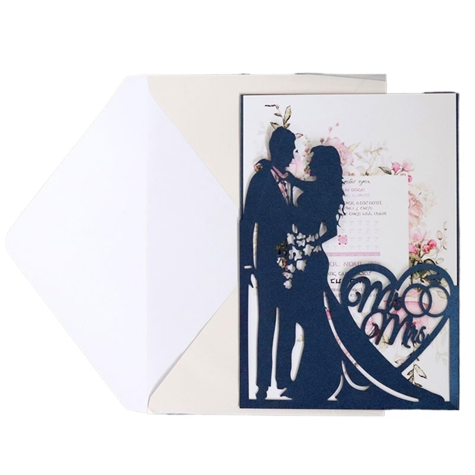 Hochzeitseinladungskarten 25 Stücke Mode Braut Und Bräutigam Hochzeitseinladungen Karte Liebe Herz Gruß Einladungskarte Valentinstag Party Dekoration Lieferungen(Blue set)