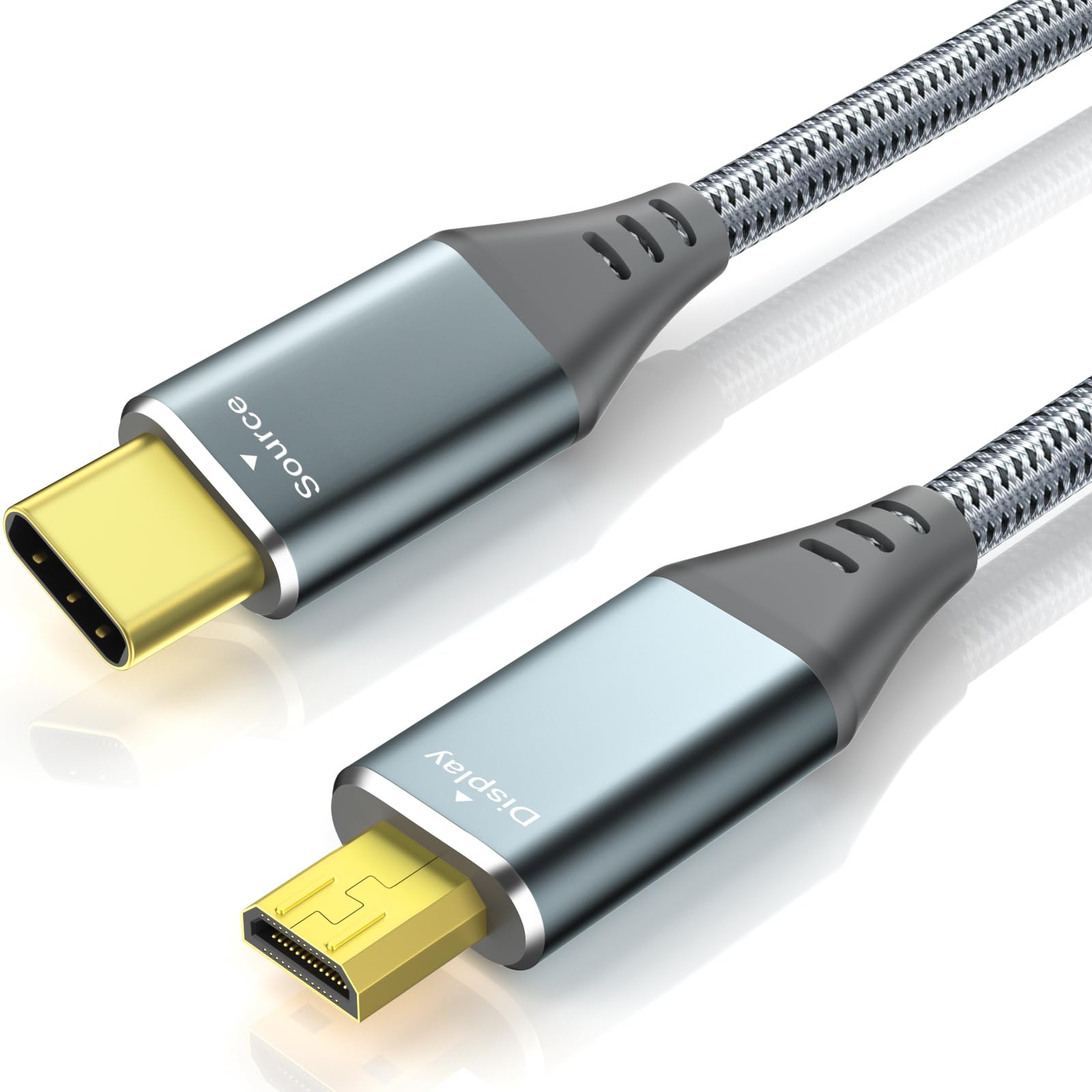 USB C to Micro HDMI Cable 10ft, 4K 60Hz 18Gbps Braided Aluminum for USB C Devices- Samsung Freestyle/ASUS XG17AHP/M80B/Odyssey G8 OLED, Portable Monitor (Source-to-Display)