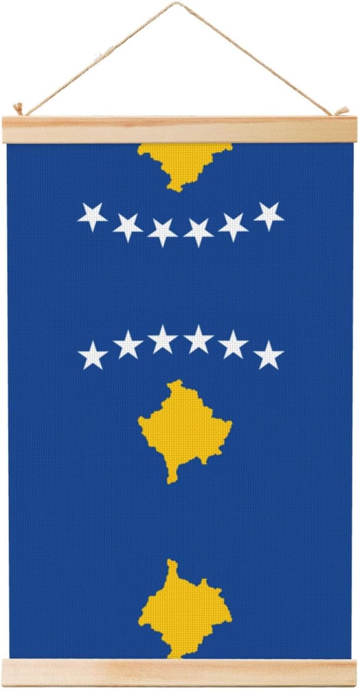 Flag Of Kosovo Print Poster Hanger,Hanging Poster, Poster Frame,Wood Poster Hanger, For Wall Hanging