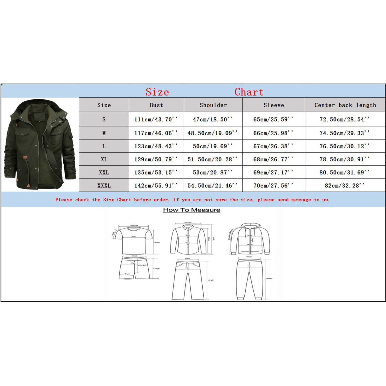 Generisch Giacca invernale da uomo con calda imbottitura, con tasche multiple, in cotone militare, trapuntata, parka invernale, con cappuccio, giacca da lavoro