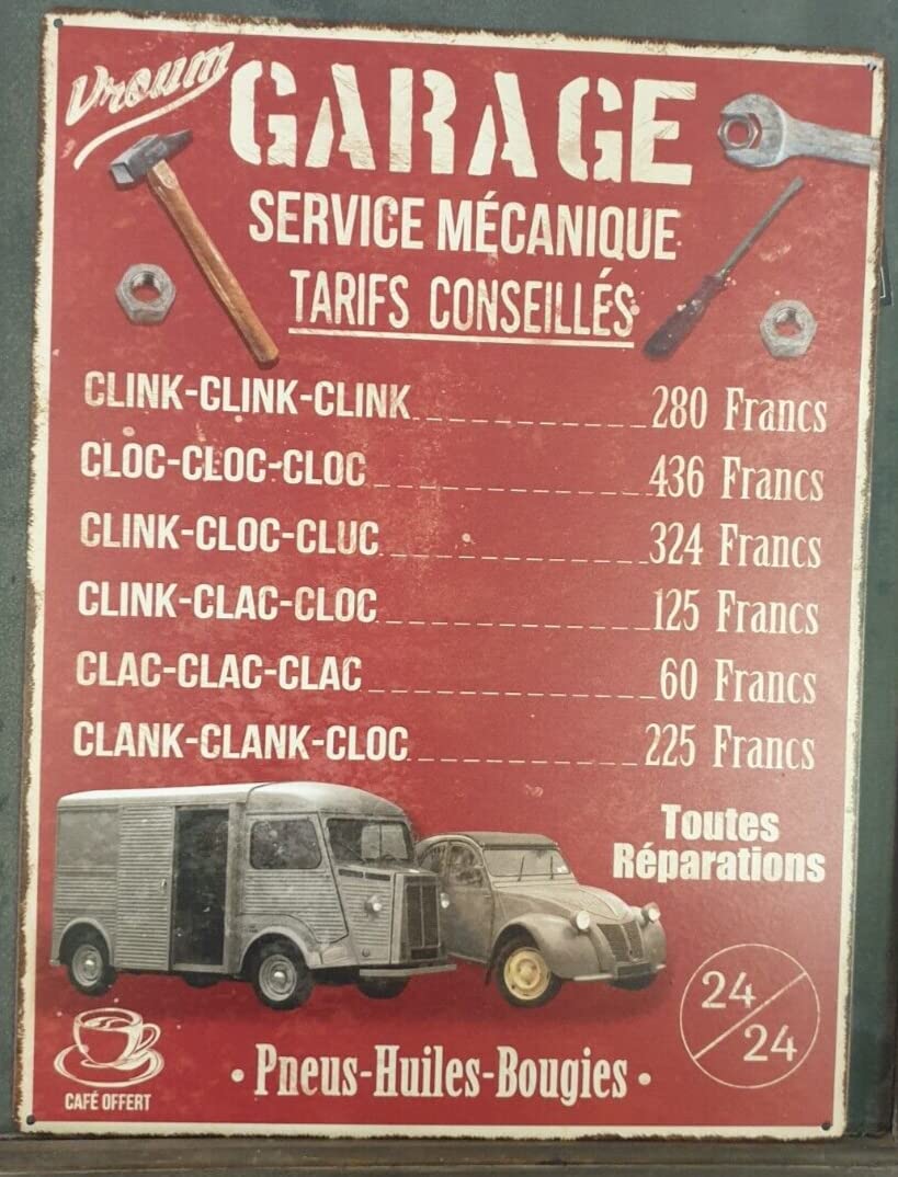 Placa metalica Vroum Garage el regalo ideal para aficionados del motor