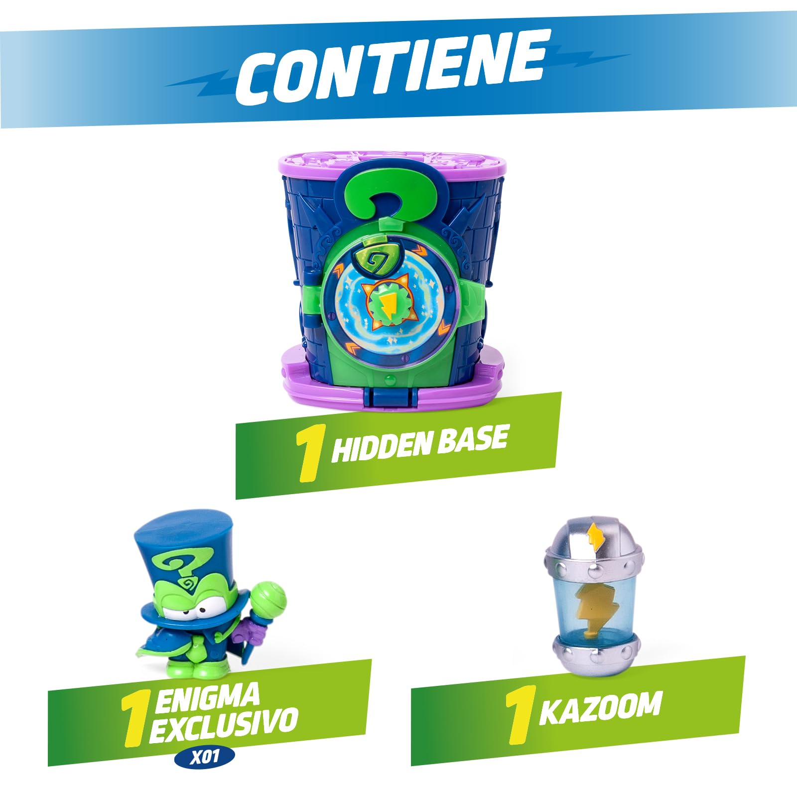 SUPERTHINGS KAZOOM Power – Hidden Base Enigma. Guarida de Enigma de la Serie de TV “Kazoom Power”. Contiene 1 Hidden Base, 1 Enigma Exclusivo y 1 Kazoom Exclusivo
