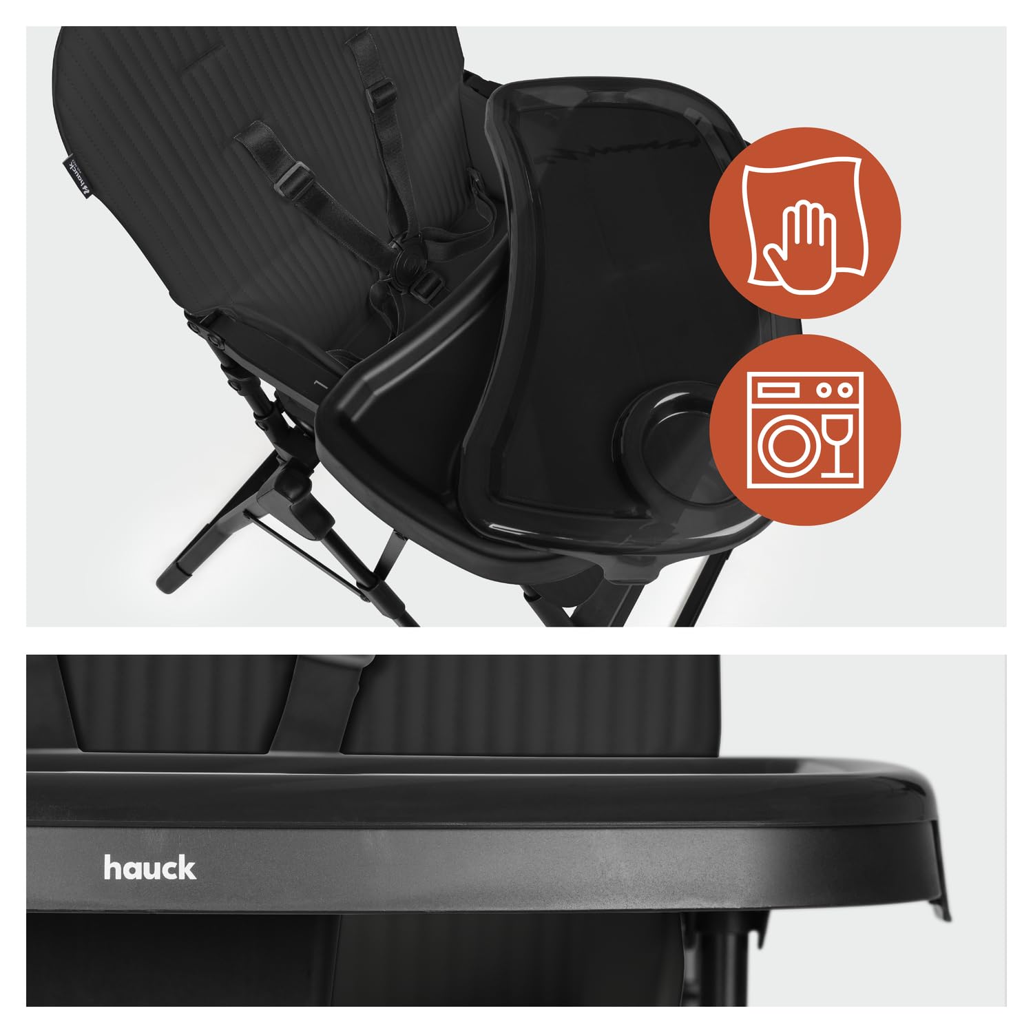 hauck Reisehochstuhl ultraleicht, superschnell klappbar, Sit N Go Black | Essbrett & spülmaschinenfestes Tablett, abwischbarer Bezug, 6 Monate bis 15 kg / 3 Jahre, Mitwachsender Hochstuhl für Kinder