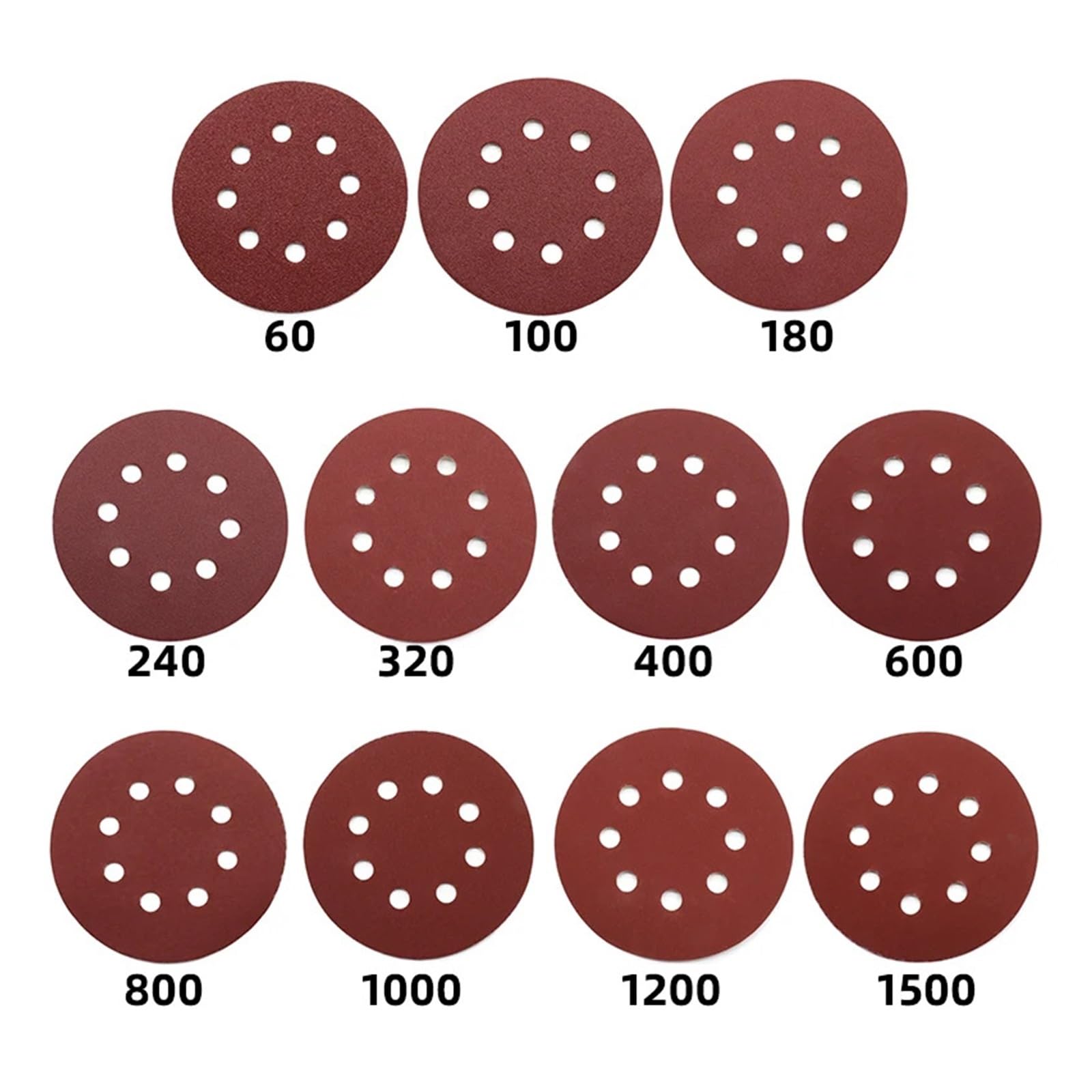 Paski ścierne, papier ścierny, 100 szt. krążków ściernych 5 cali 8 otworów rzep samoprzylepny papier ścierny 125 mm 60~2000 gradacji szlifierka mimośrodowa ścierna(150grits)