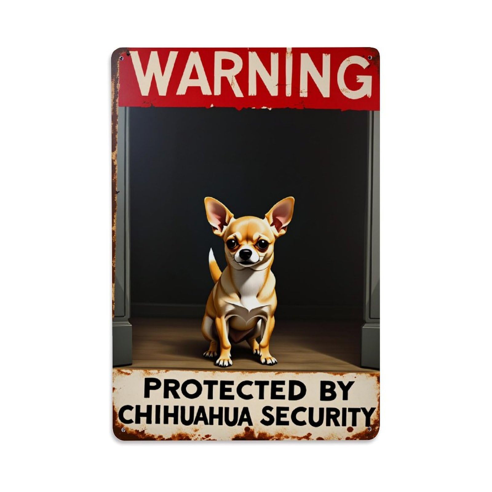 Lzwbntey Vintage Warning Chihuahua Security Sign Pattern Metal Tin Sign Retro Wall Decor For Home Bar Garage Cafe, Indoor & Outdoor Decorative Metal Poster, 8X12 Inch