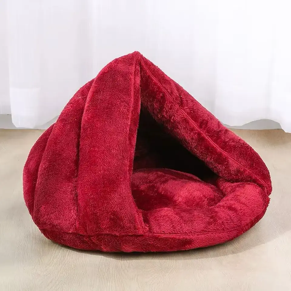Cama Iglu Caminha Nuvem com Coberta Toca Pet Vermelha em Veludo 45x45 cm para Cachorros P 7 kg Yorkshire Daschund Shih Tzu Chihuahua e Gatos – Macia, Aconchegante, Confortável, Quentinha e Lavável