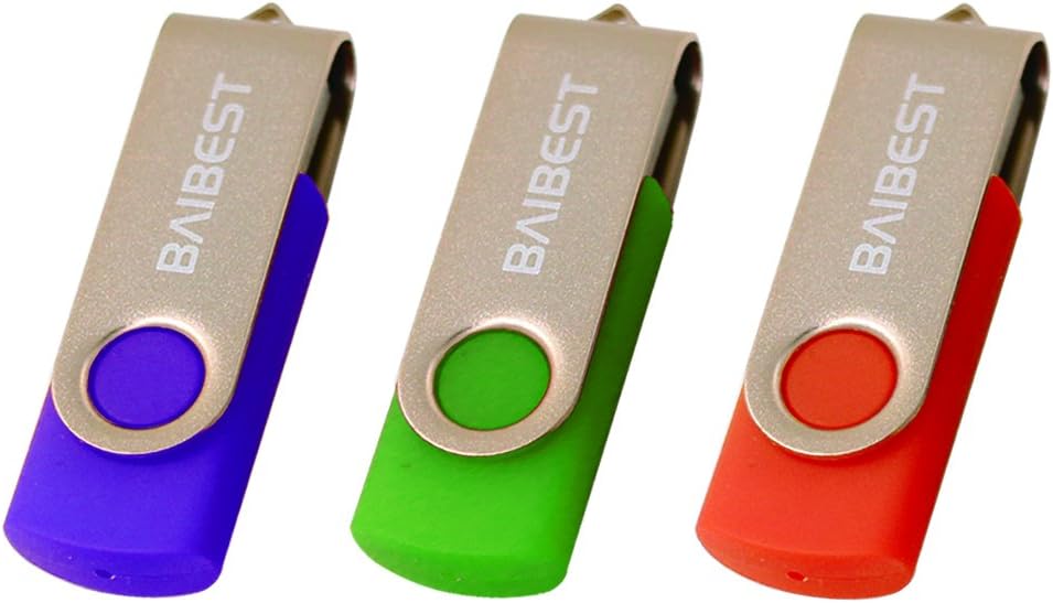 BaiBest 3PCS 16GB U-Disk USB 2.0 Flash Drive Memory Stick Fold Storage Thumb Stick Pen Swivel Design（Orange Green Purple）