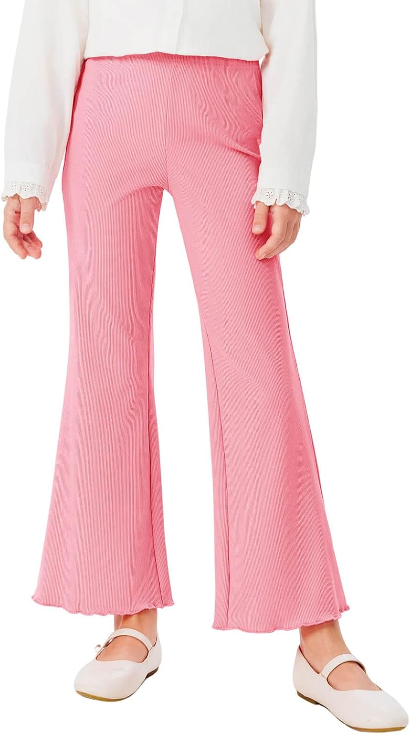 Haloumoning Girls Pants Kids Ribbed Flare Pants High Waist Bell Bottoms 4-12 Years Haloumoning Girls Pants Kids Ribbed Flare Pants High Waist Bell Bottoms 4-12 Years