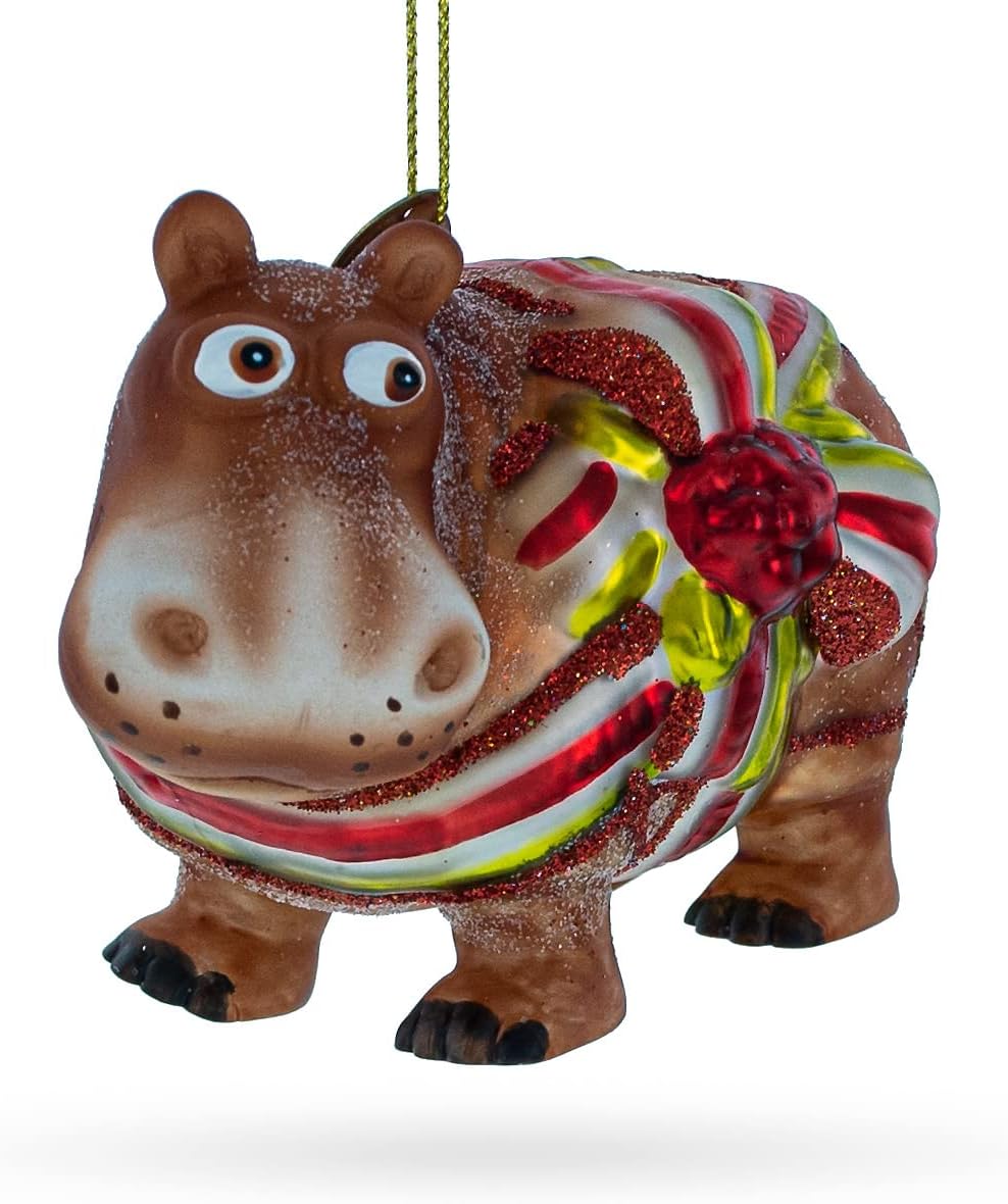 Hippo Blown Glass Christmas Ornament - Image 6