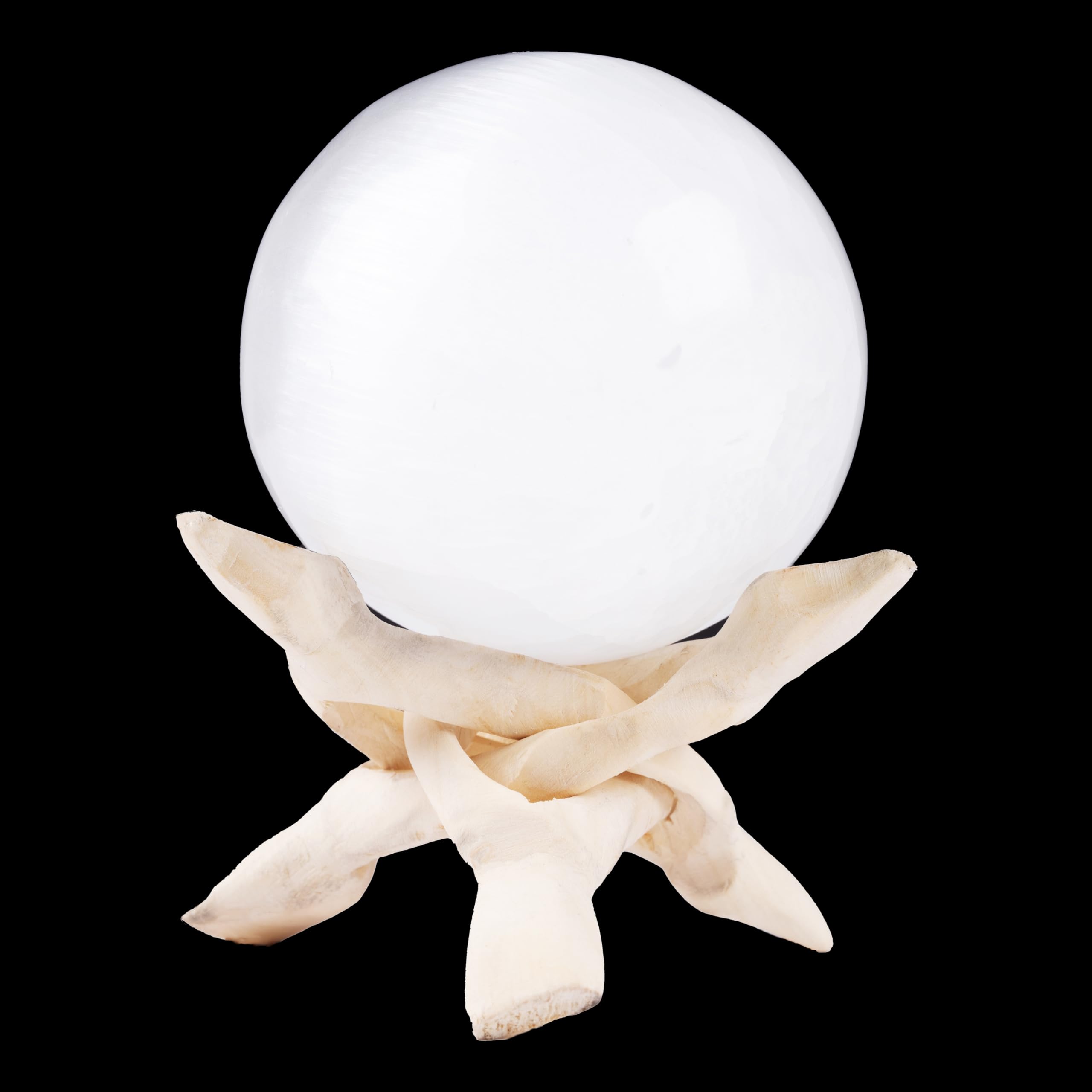 Selenite Sphere Crystal 3.14" with 4" Wooden Stand - Healing Crystals and Meditation Accessories for Spiritual Room Decor, Protection Crystals and Energy Healing - Crystal Decor Spiritual Gift