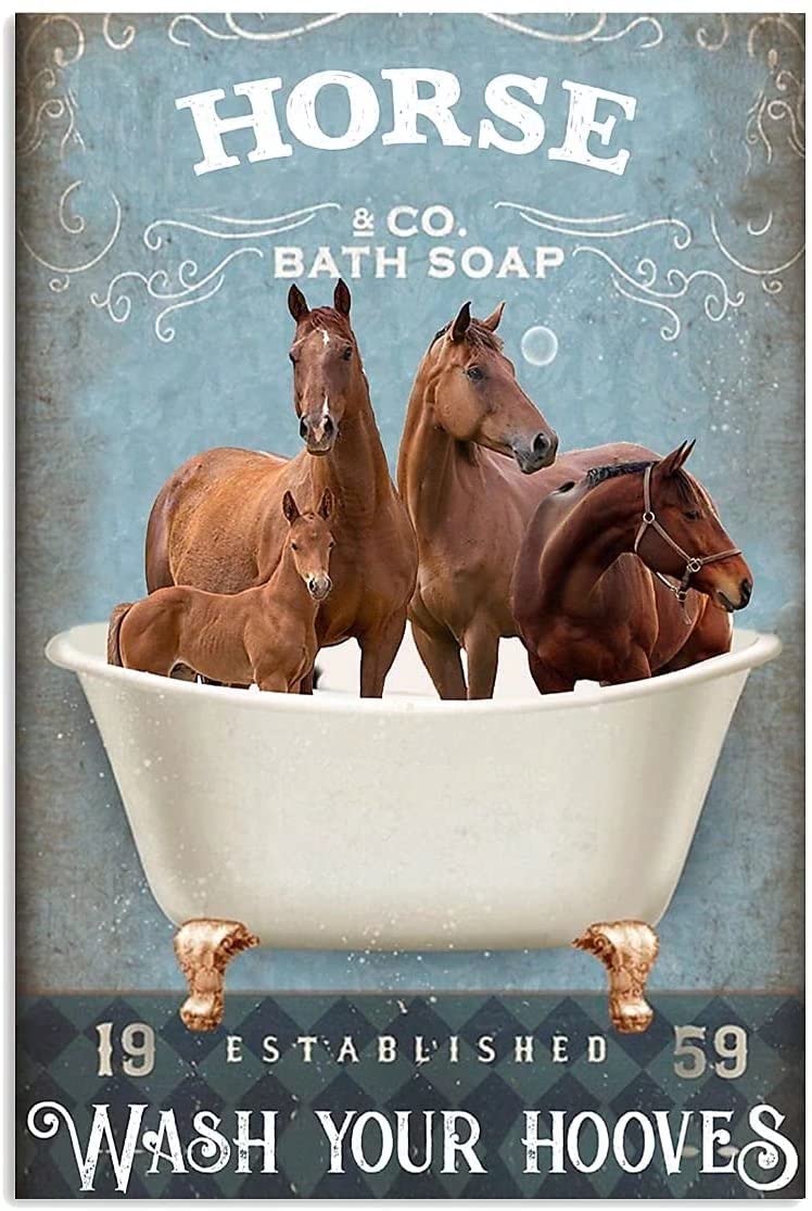 Horse Bathroom Bath Metal Tin Sign,Vintage Wall Decor Retro Art Sign Funny Decor for Home Bar Pub Cafe Farm Room Metal Poster 8x12 Inch