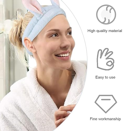 Miniatura 3 de JIALWSJWAN 3 piezas de lindo conejo oreja hairlace suave diadema elástica conejito spa cuidado de la piel encaje para el lavado de la cara, belleza